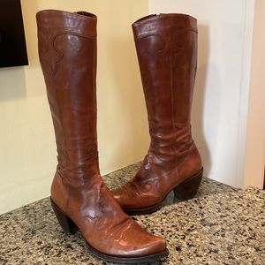 R & Renzi Brown Leather Western Cut Knee Boots
